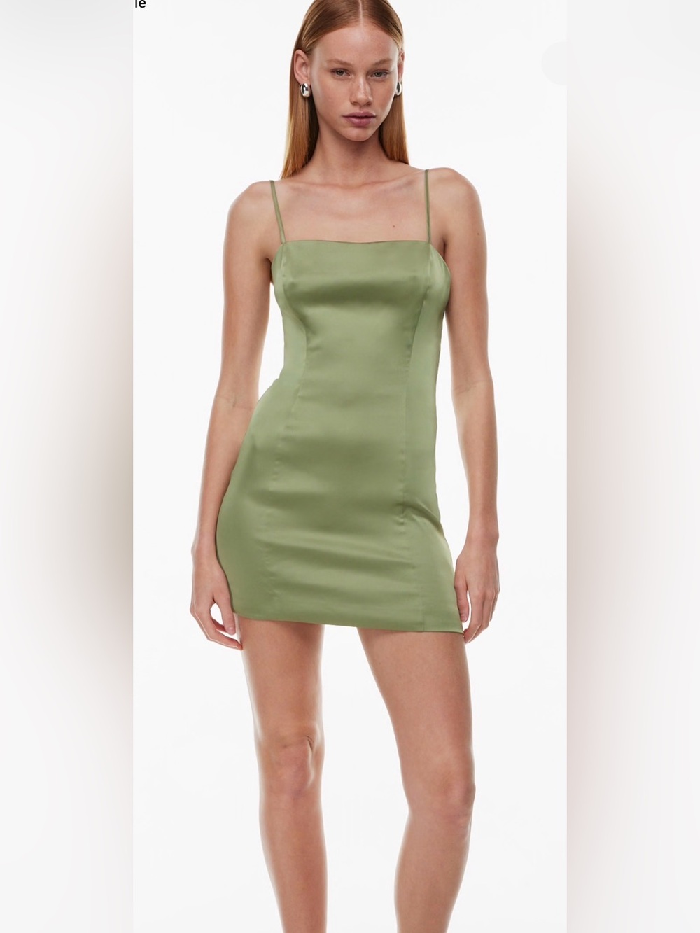Aritzia Satin Spaghetti-Strap Mini Dress in Olive